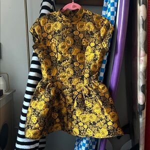 Floral Brocade Mock Neck Open Back Mini Dress